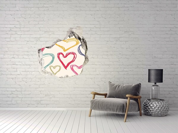 3D wall hole wallpaper Heart on the wall