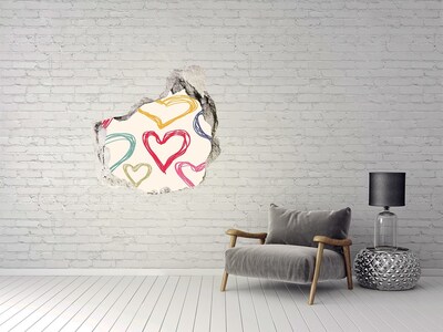 3D wall hole wallpaper Colorful hearts