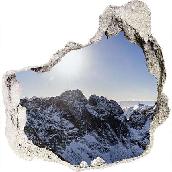 Hole in the wall decal Mountain landscape with sun rays