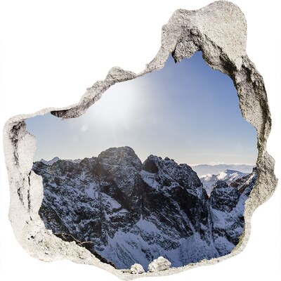 Hole in the wall decal Mountain landscape with sun rays