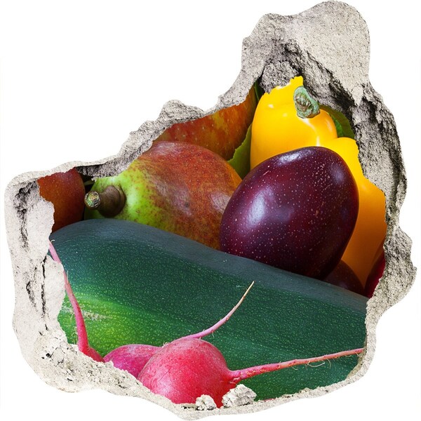 3D wall hole wallpaper Fruit and Vegetables in a Hole in the Wall
