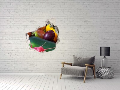 3D wall hole wallpaper Fruit and Vegetables in a Hole in the Wall