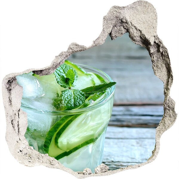 3D wall hole wallpaper A refreshing cocktail with mint