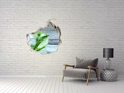 3D wall hole wallpaper A refreshing cocktail with mint