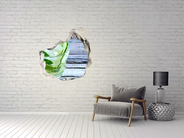 Hole wall sticker A refreshing cocktail against the backdrop of a wooden terrace