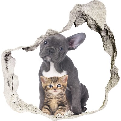 Hole wall sticker Dog and cat