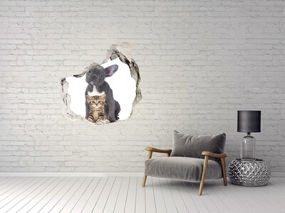 Hole wall sticker Dog and cat