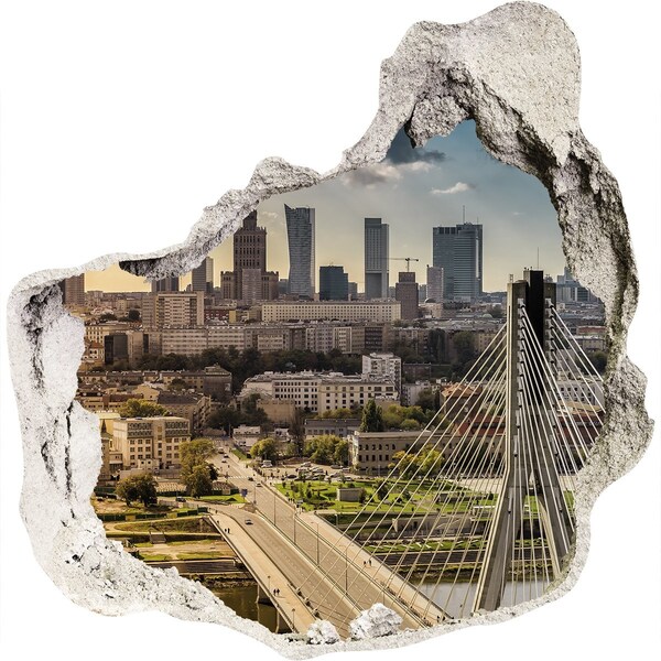 Hole wall sticker View of Warsaw through a hole in the wall