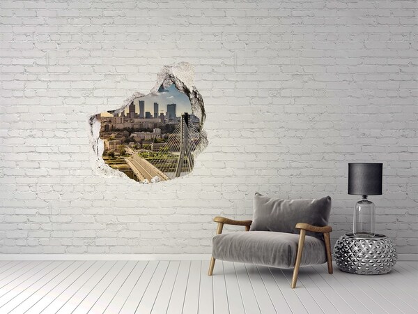 Hole wall sticker View of Warsaw through a hole in the wall