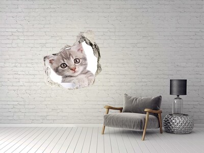 Hole wall sticker Gray cat