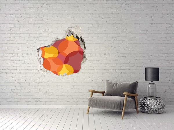 3D wall hole Colorful circles on a concrete background
