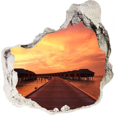 3D wall hole wallpaper Sunset over the water