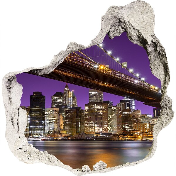 Hole wall sticker Brooklyn Bridge at night
