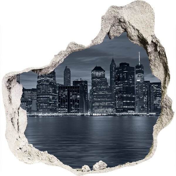 Hole in the wall decal View of the New York skyline at night