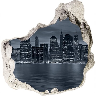 Hole in the wall decal View of the New York skyline at night