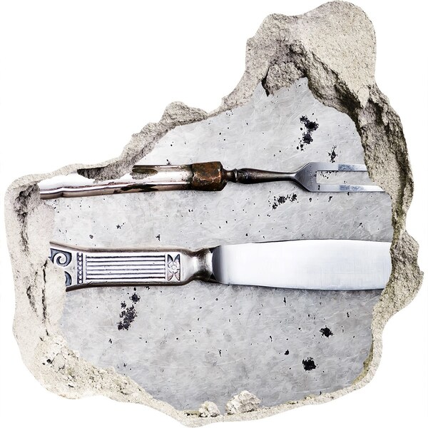 Hole in the wall sticker A damaged wall with kitchen tools