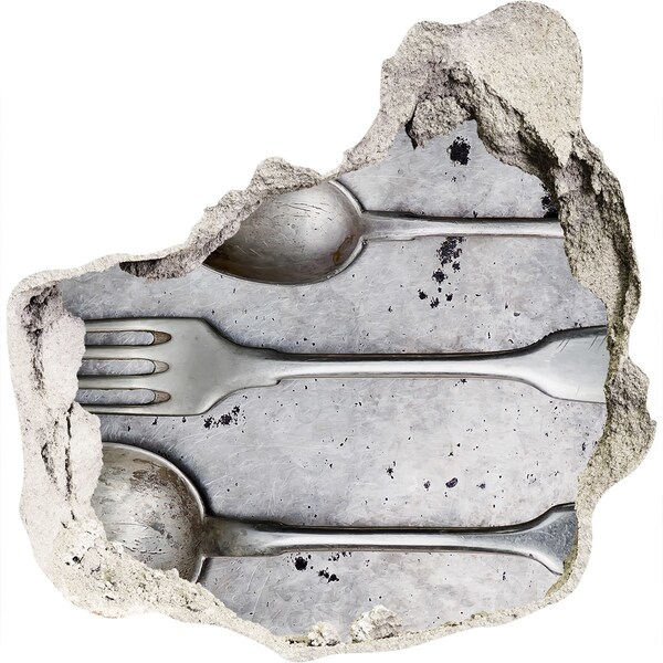 Hole in the wall sticker A broken wall with a view of the cutlery