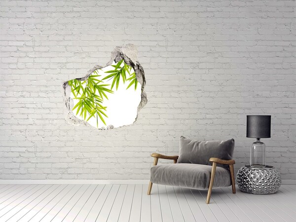 3D wall hole wallpaper Green bamboo through a hole in the wall