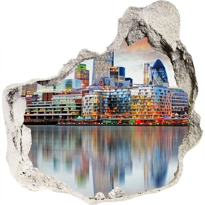 Hole in the wall decal A view of a modern city by the water
