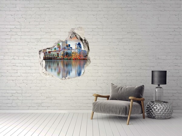 Hole in the wall decal A view of a modern city by the water