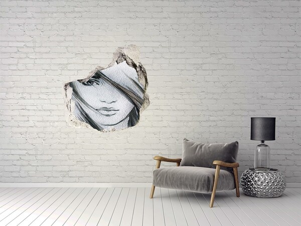 3D wall hole wallpaper Portrait in a ruined wall