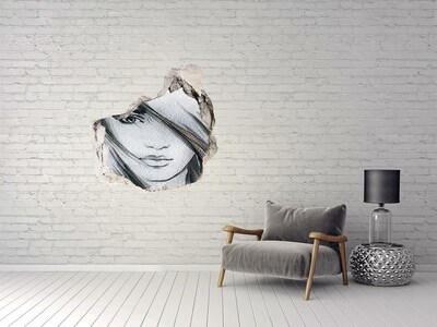 3D wall hole wallpaper Portrait in a ruined wall