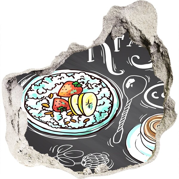 3D wall hole wallpaper Retro breakfast