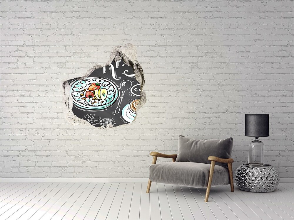 3D wall hole wallpaper Breakfast