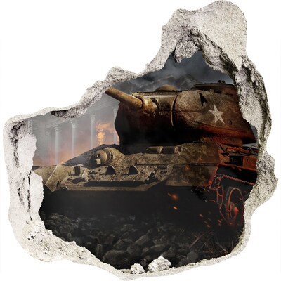 Hole wall sticker Tank in the ruins of the city