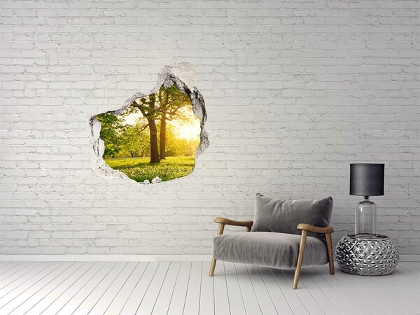 3D wall hole A green paradise among the trees