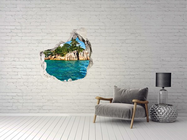 Hole wall sticker Exotic beach with palm trees