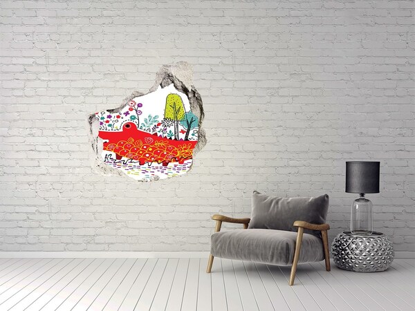 3D wall hole wallpaper Crocodile in a colorful landscape