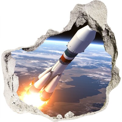 Hole wall sticker Rocket launch in space