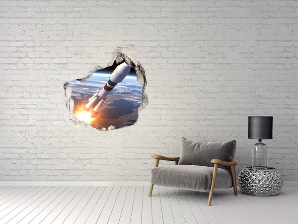 Hole wall sticker Rocket launch in space