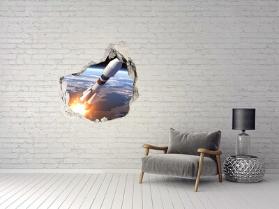 Hole wall sticker Rocket launch in space