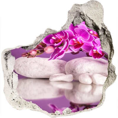 Hole in the wall decal Orchid on a background of stones
