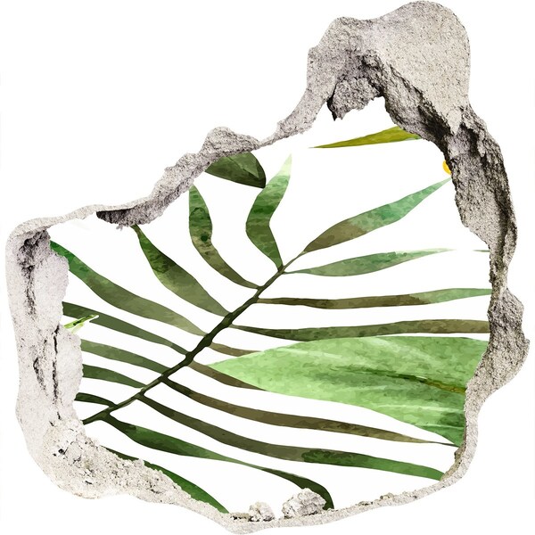 Hole wall sticker Green palm tree through a hole in the wall