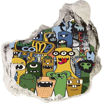 Hole in the wall sticker Colorful Monsters in a Hole in the Wall