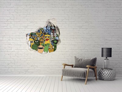 Hole in the wall sticker Colorful Monsters in a Hole in the Wall