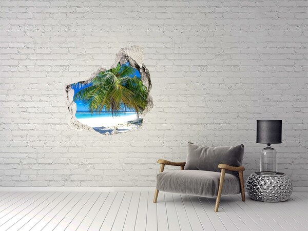 Hole in the wall decal Tropical beach with palm trees
