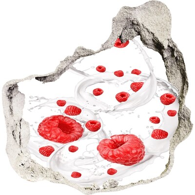Hole in the wall decal Raspberry explosion in milk