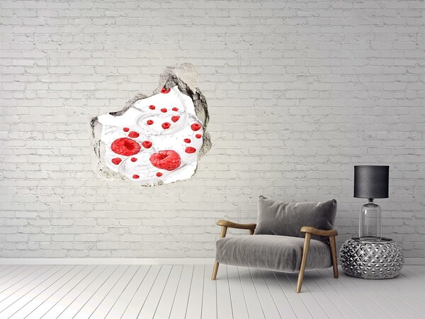 Hole in the wall decal Raspberry explosion in milk