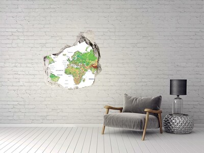 3D wall hole wallpaper World map through a hole in the wall