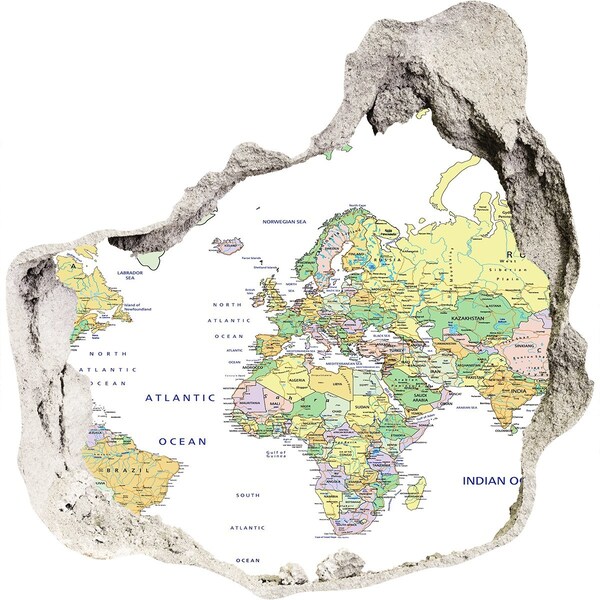 3D wall hole wallpaper world map