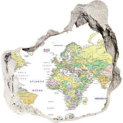 3D wall hole wallpaper World map in a hole in the wall
