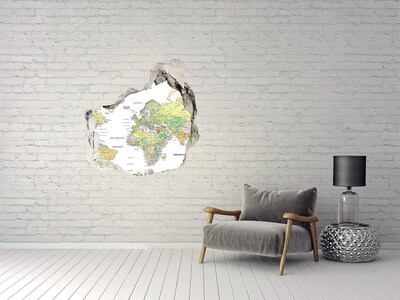3D wall hole wallpaper World map in a hole in the wall