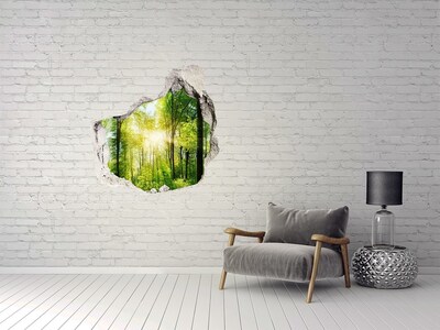 Hole in the wall sticker Green forest with sun rays