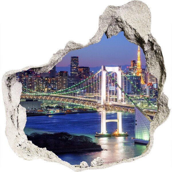 Hole in the wall decal Tokyo Bridge at Night