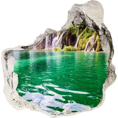 3D wall hole Tropical paradise with a waterfall