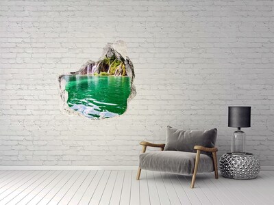 3D wall hole Tropical paradise with a waterfall